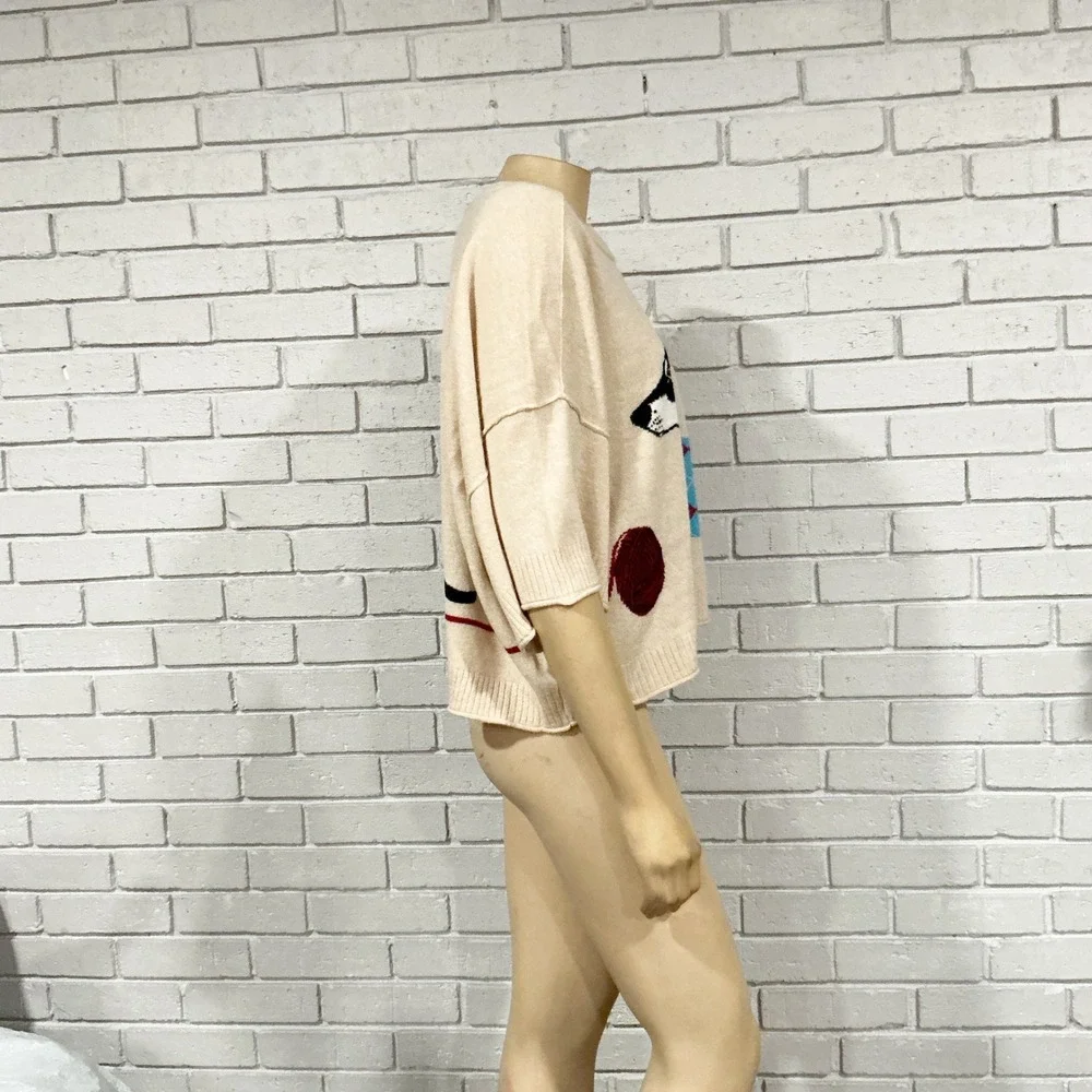 Anthropologie Dachshund Dog Cashmere Knit Sweater Beige NWT - Picture 15 of 15